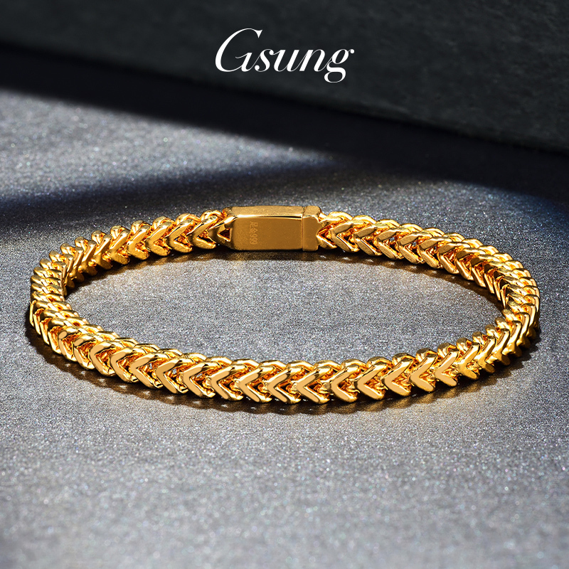 Gsung Gold Bracelet for Men Pure Gold 999 New Model 5g Gold Chopard Three-Dimensional Cuban Chain Fashion Gold Bracelet for Men