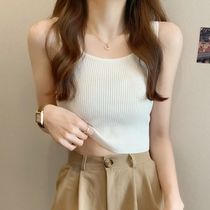 White Harness Vest Woman Inner Lap Summer Design Sensation small crowdbeating Bottom Knit shorts Knitted Short blouses outwear