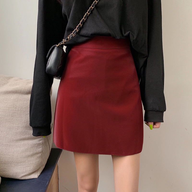 Spring and autumn skirt 2021 new temperament high waist skirt women's spring wine red thin A-line skirt hip short skirt