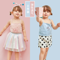 KK tree girl sling vest with Belly Belly Belly children sleeveless top female baby summer dress three pieces