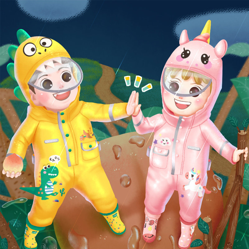 Children's one-piece raincoat baby poncho rain pants elementary school boys boys and girls kindergarten dinosaur cute
