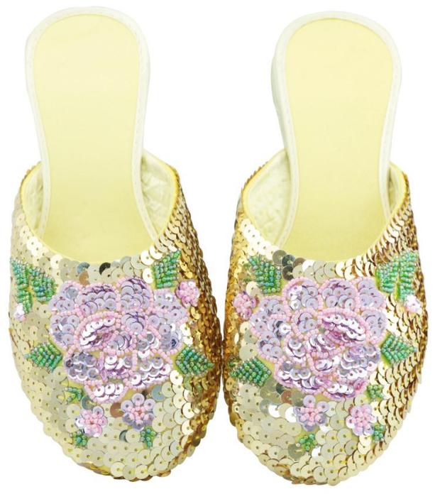 Jinxiu chính hãng xuân hè mới Baotou nữ kéo dép thêu tay tinh khiết cũ giày vải Bắc Kinh giày đế bằng sequin - Dép dép nữ đẹp