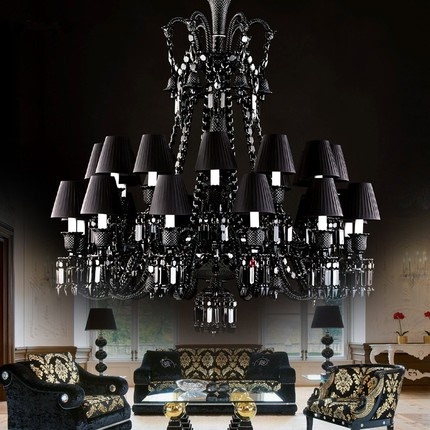 Crystal Chandelier Living Room European Style Bedroom Dining Room Lamp French Modern Simple Double-Layer Led Black Villa Hall Lamp
