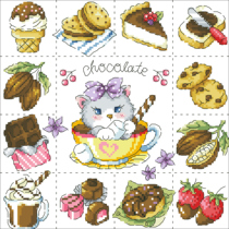 (Zhang Xiaolang) Cross stitch DMC R line self-matching kit plastic board refrigerator sticker chocolate cat