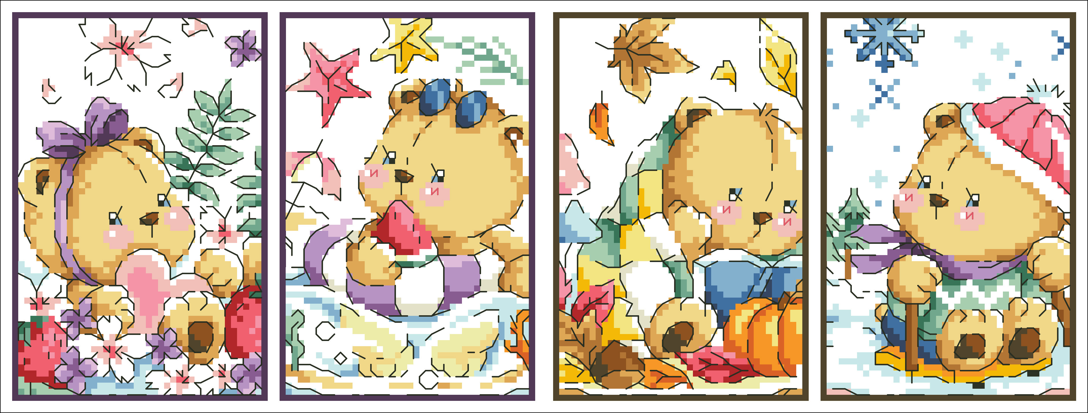 (Zhang Xiaoliang) Cross-embroidered DMC R line self-worthy cartoon character cutting sleeve sending protective corner four seasons bear