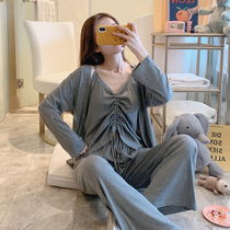 Sleepwear Women Feel Spring Autumn Season Pure Cotton Harnesses Long Pants Sleeping Robes Three Sets Of Exterior Wear Summer Care Machine Home Clothing