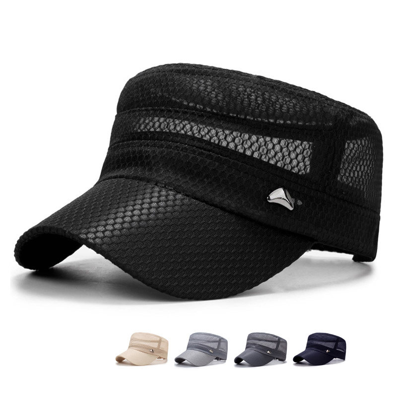 Summer Flat Top Hat male speed dry aged duck tongue cap suncap hat sandal hat Middle-aged Breathable Mesh Hat Sun Hat Thin