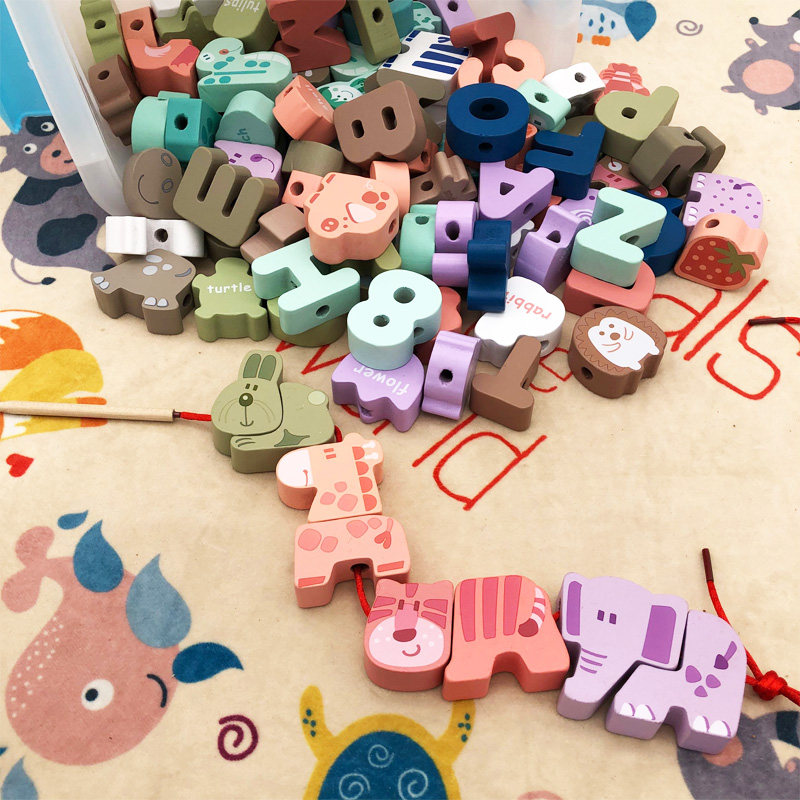 Infant children's puzzle wearing rope building blocks one-year-old baby early education brain toy beaded large 2-3 years old 1 girl boy