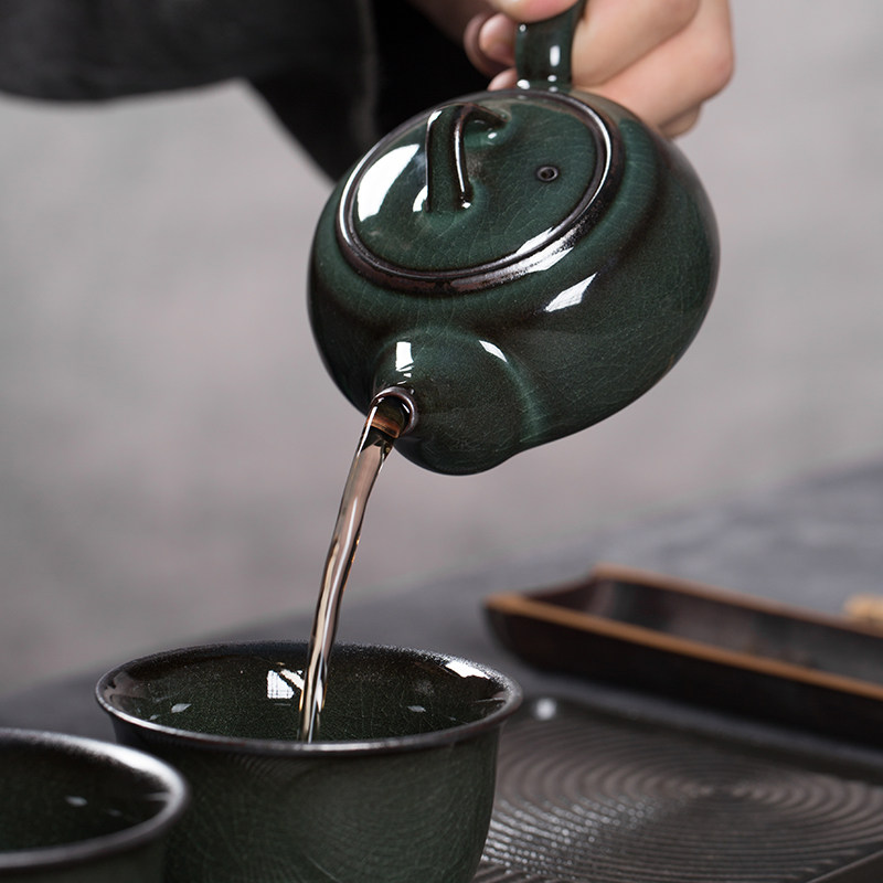 Longquan celadon one pot two cups pure handmade teapot single pot brother kiln iron tire kung fu tea set household ceramic teapot