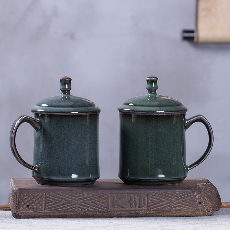 Weiwei Green Porcelain Iron Tire Desk Tea Cup Weakened Water Quality Leadership Cup Open Sheet Tea Cup With Lid Porcelain Large Capacity Gift