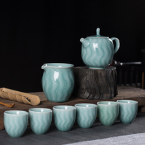 Green Porcelain Whole Set Dragon Springs Qigong Fu Tea Suit Cover Bowl Tea Tea Suit Home Ceramic Teapot Tea Cup Suit