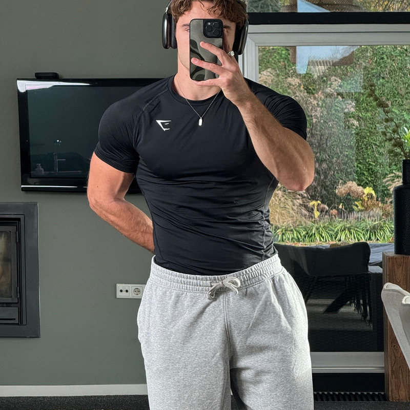 Let's Train! Gymshark Short-Sleeved T-Shirt for Men, Sports Elastic Quick-Drying Training Element Fitness Clothing, Tight-Fitting Clothing