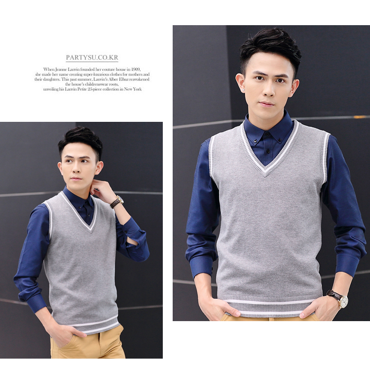 Áo len không tay vest nam dệt kim len vest v-cotton cotton vest mùa thu đông đồ vest