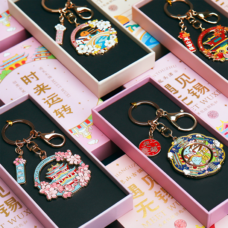Meow Meow Life Wuxi Yuantouzhong City Tourism Souvenir Keychain Rotatable Backpack Metal Pendant