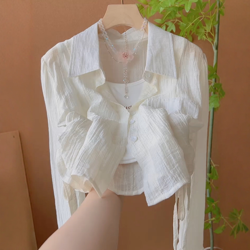 Lightweight and Breathable Polo Collar Sun Protection Shirt Jacket for Women, Summer Design with Drawstring Hem, Cardigan Style
