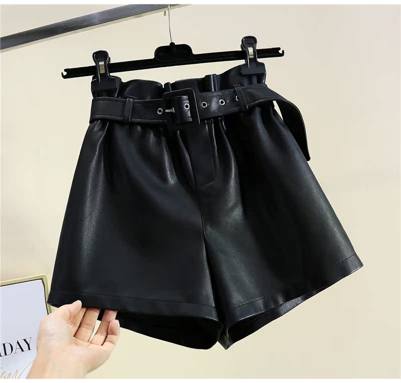 Quần short da PU nữ đầu thu 2018 Quần cạp cao cạp cao cạp cao size rộng hoa thắt eo quần da mùa đông quần bốt shop quần áo nữ