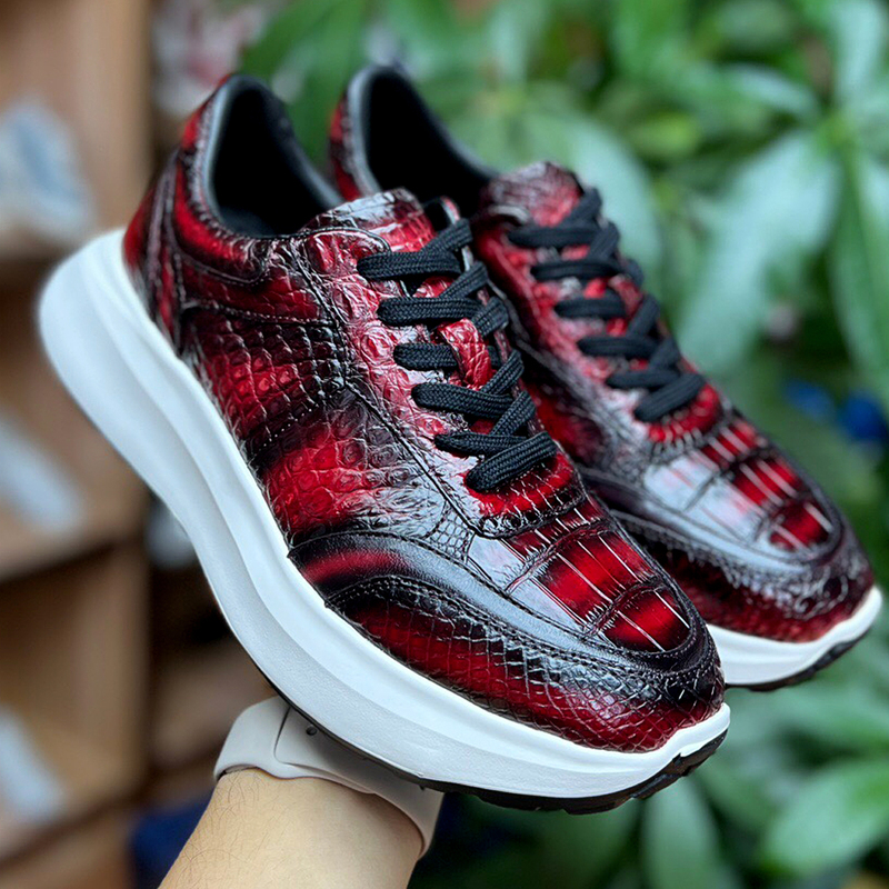 Crocodile Leather Casual Men's Shoes 2026 New Fashion Breathable Sneakers Genuine Leather Business Brand Men's Shoes Jogging Shoes Trendy