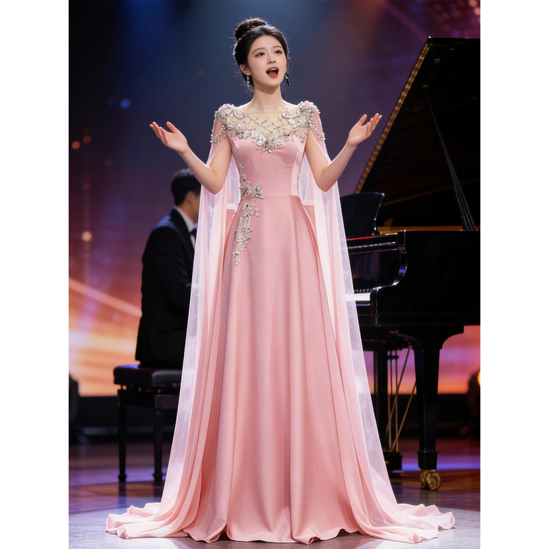 Elegant Evening Gown with a High-End Feel, Suitable for Ethnic Vocal Performances, Solo Performances, and as a Host's Dress for Banquets, Featuring a Long, Dignified, and Impressive Design Elegant Evening Gown with a High-End Feel, Suitable for Ethnic Vocal Performances, Solo Performances, and as a Host's Dress for Banquets, Featuring a Long, Dignified, and Impressive Design