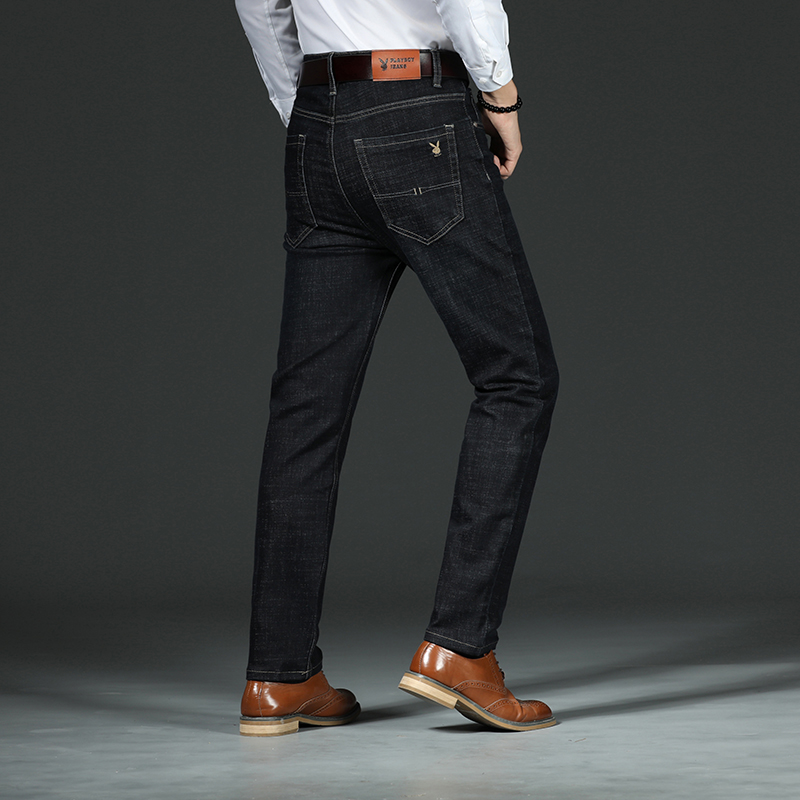 Flower Playboy jeans Men's loose straight cylinder Pants Elastic Casual Autumn Winter Thick-style Men Pants