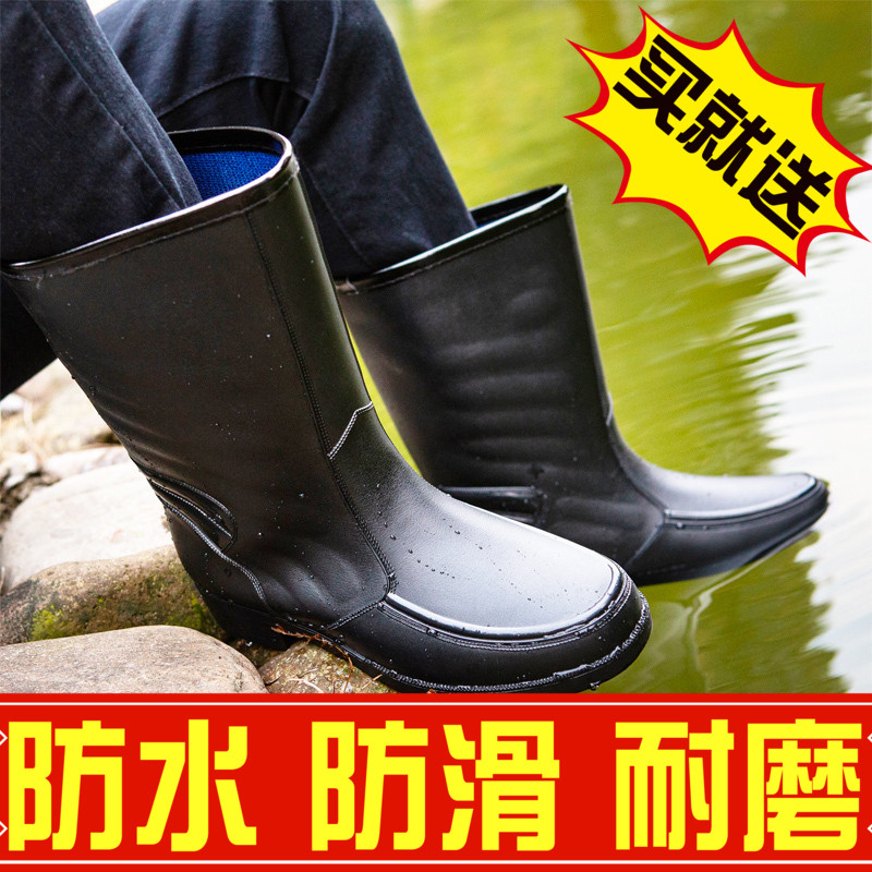 Water Shoes Men's Rain Boots High Cylinder Cotton Rain Shoes Men's Rubber Shoes Can Warm Kitchen Shoes Non-slip Working Shoes Spring Waterproof Shoes Men
