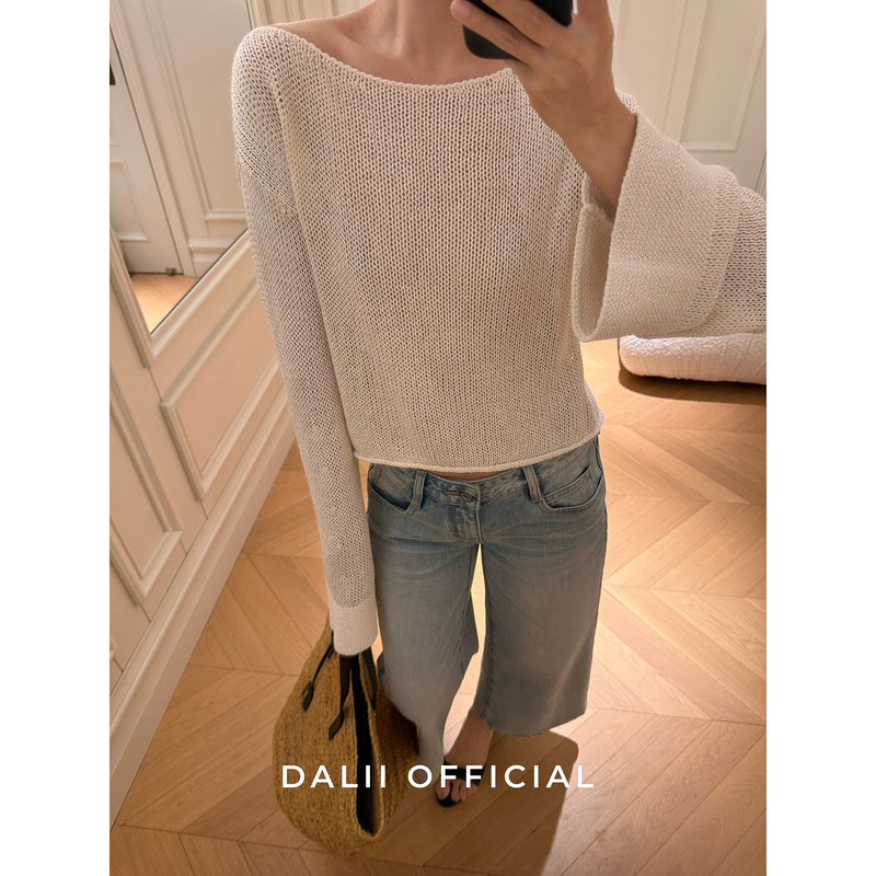 Dalii Official |   Relaxed Vibe粗织 Imported Japanese Paper Yarn Flared Sleeve Short Sun Protection Top
