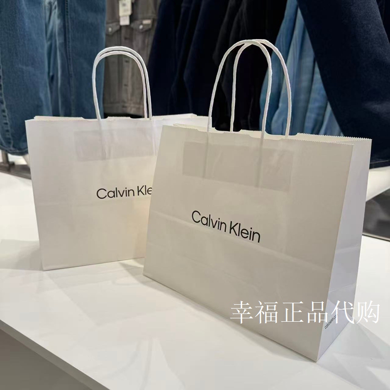 Calvin Klein Simple Style Letter Tote Bag White Shopping Bag Casual Paper Tote Bag