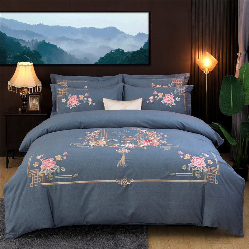 Crystal Home Textiles Official Flagship Store Cotton Embroidery Brushed Four-piece Set Pure Cotton Simple European Style Bedding