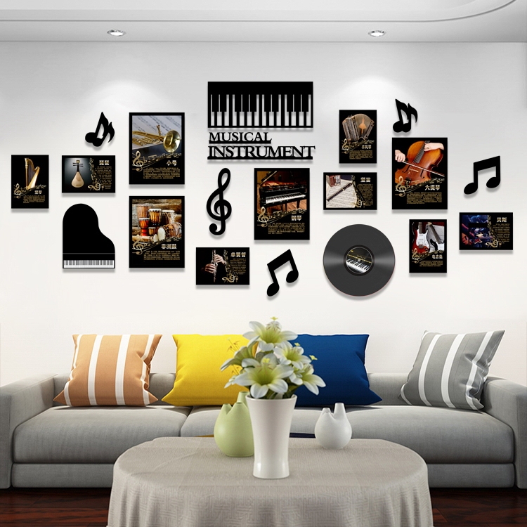 Music Store Training Piano and Violin Institution Decorative Painting Music Photo Wall Guitar Instrument Photo Frame Combination Mural