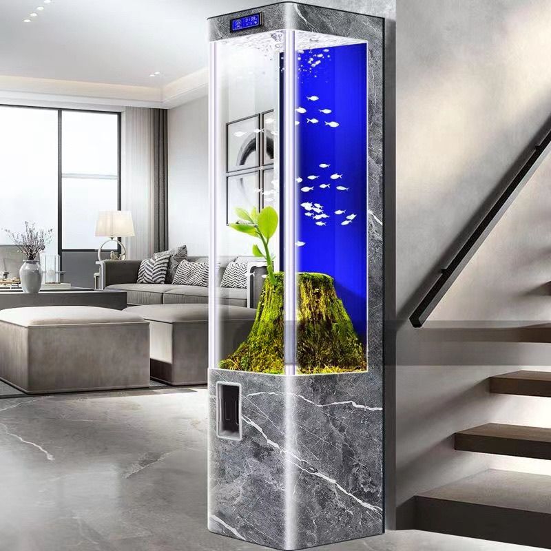 Rounded Corner Curved Hot-Bent Integrated Glass Goldfish Tank Living Room Home Vertical Wall-Mounted Back Filter Free Aquarium