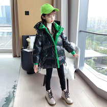 Hong Kong Children's Wear Girls cotton-padded jacket 2021 Winter New Foreign Style Children Thickened Medium and Long Bright Down Jacket Jacket
