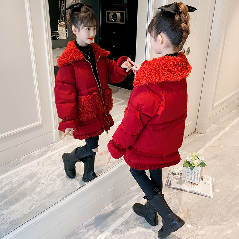 Hong Kong girls winter cotton coat 2021 new foreign style children long version plus velvet padded down jacket