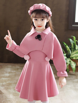 Hong Kong Girls Princess Dress Fall Winter 2021 New Foreign Style Children's Long Sleeve Wool Dress Two-Piece Set Children's Wear Tide