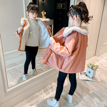Hong Kong Girls Winter Parker Suit 2021 New Foreign Style Korean version of Zhongda Children with Down Thickened Down cotton-padded jacket Tide