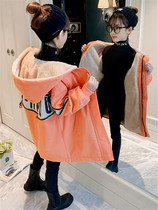 Hong Kong Children's Winter Parker Suit 2021 New Foreign Style Korean Girls Medium and Long Cashmere Thickened cotton-padded jacket Tide