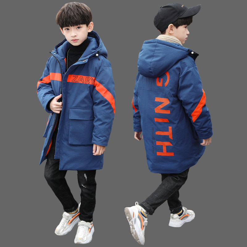 Hong Kong boys winter cotton coat coat 2021 new foreign school children plus velvet thick down cotton coat tide