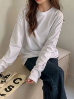 Хлопковая футболка, приятный телу брендовый лонгслив, коллекция 2023, круглый воротник, свободный крой