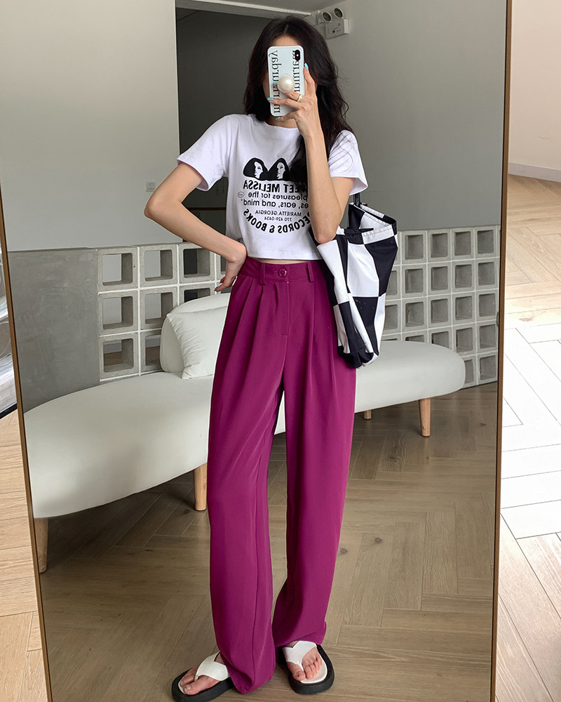 2023年夏季新款灰色西装裤女高级感垂感显瘦高腰西裤休闲阔腿裤子详情70