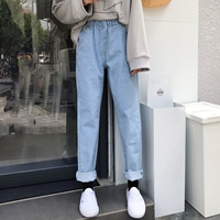 2018 xuân mới hoang dã phong cách Harajuku sang trọng quần denim uốn cong co giãn eo quần mỏng harem quần nữ thiết kế thời trang nữ