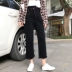 Quần jeans cạp cao nữ mùa thu 2018 mới hoang dã mỏng bất thường màu đen chín thẳng quần thủy triều thoi trang nu Quần jean