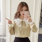 Áo sơ mi nữ 2018 mới phiên bản Hàn Quốc của siêu ngọt ngào dài tay ren khâu thả lỏng áo voan đáy thủy triều