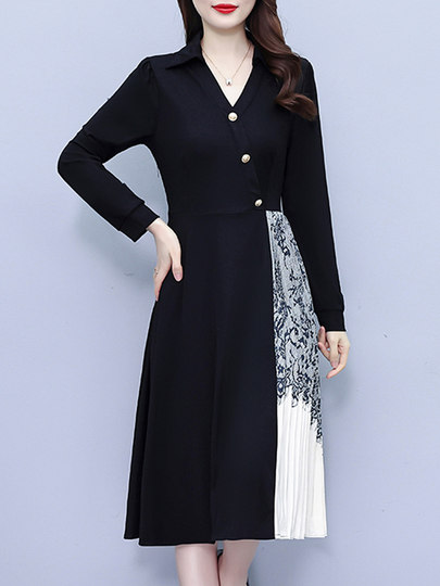 Temperament Mutter Herbstkleid High-End-Hemd-Hemd-Hemd-Rock mittleren und älterer Frauen Frühling und Herbst, langärmelte Basisrock