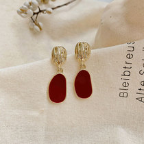 South Korea red earrings temperament premium atmosphere 2021 New Year tide earrings 925 pure silver Net red earrings