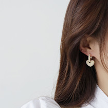 Korean love pearl earrings peach heart shape temperament niche design sense Net red atmosphere high grade sterling silver earrings