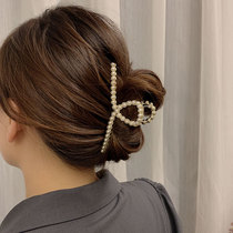 Korean Pearl hairclip back head grab clip large metal Korean version elegant temperament exquisite hair shark clip tide