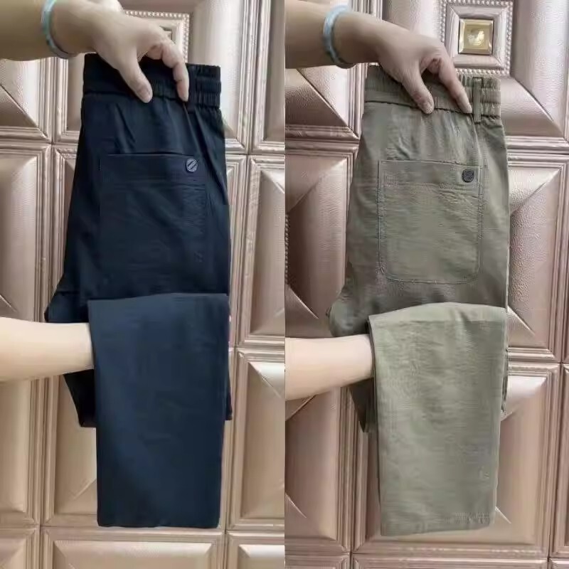 Clearance Sale Work Pants, Men's Straight Loose Fit Summer Thin Elastic Waist Casual Pants