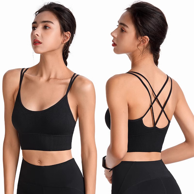 Cross-Strap Beautiful Back Sports Bra Yoga Shockproof Quick-Drying Fitness Running Wire-Free Training Push-Up Bra for Women