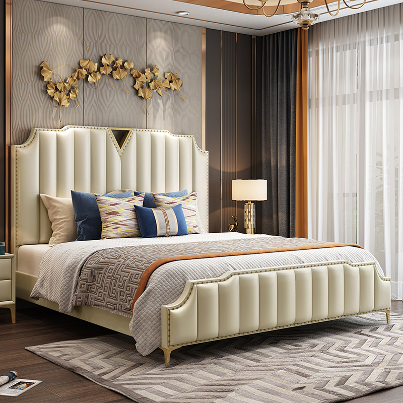 Bed modern simple light luxury net red bed Nordic soft bag double storage wedding bed princess leather art bed master bedroom king bed