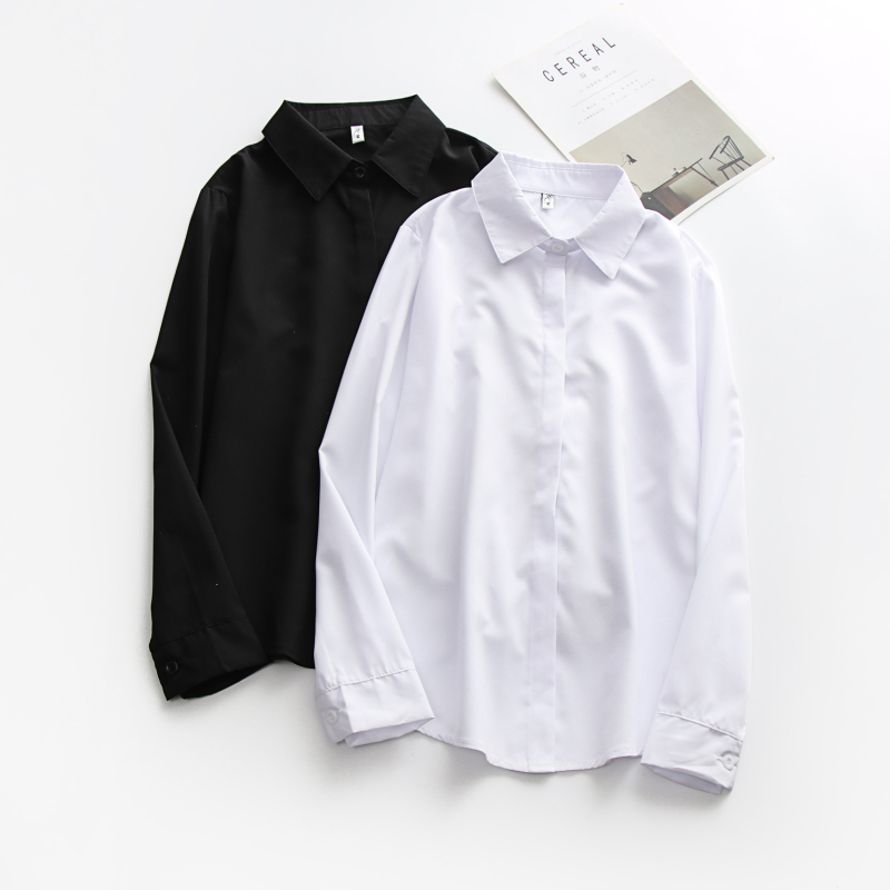 Professional White Shirt for Women, Long-Sleeved, Elegant Formal Workwear, Autumn Style, Korean Version, Versatile Top, Workwear Black Shirt