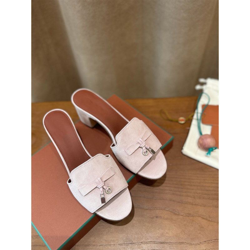【Cool It】Lp High-Heeled Slippers for Women, Genuine Leather Tassel Slip-On Slippers, Chunky Heel, Open-Toe, for Outdoor Wear