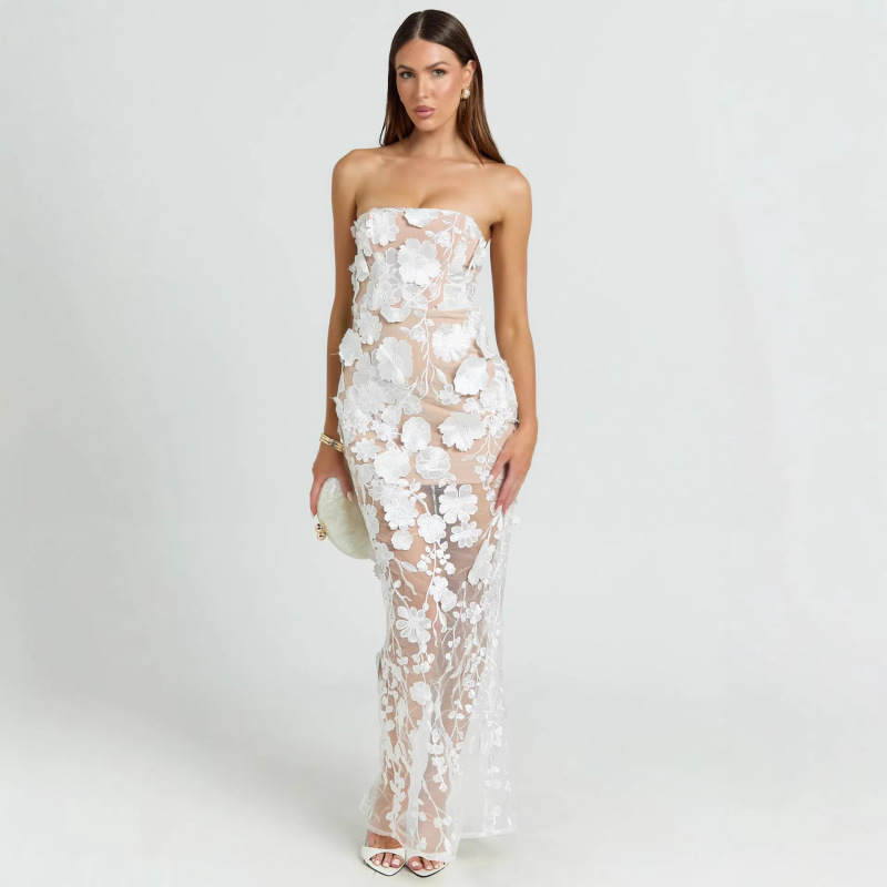 Cross-Border Amazon ins Three-Dimensional Floral Tube Top Dress 2026 Summer Sexy Socialite Bodycon Dress